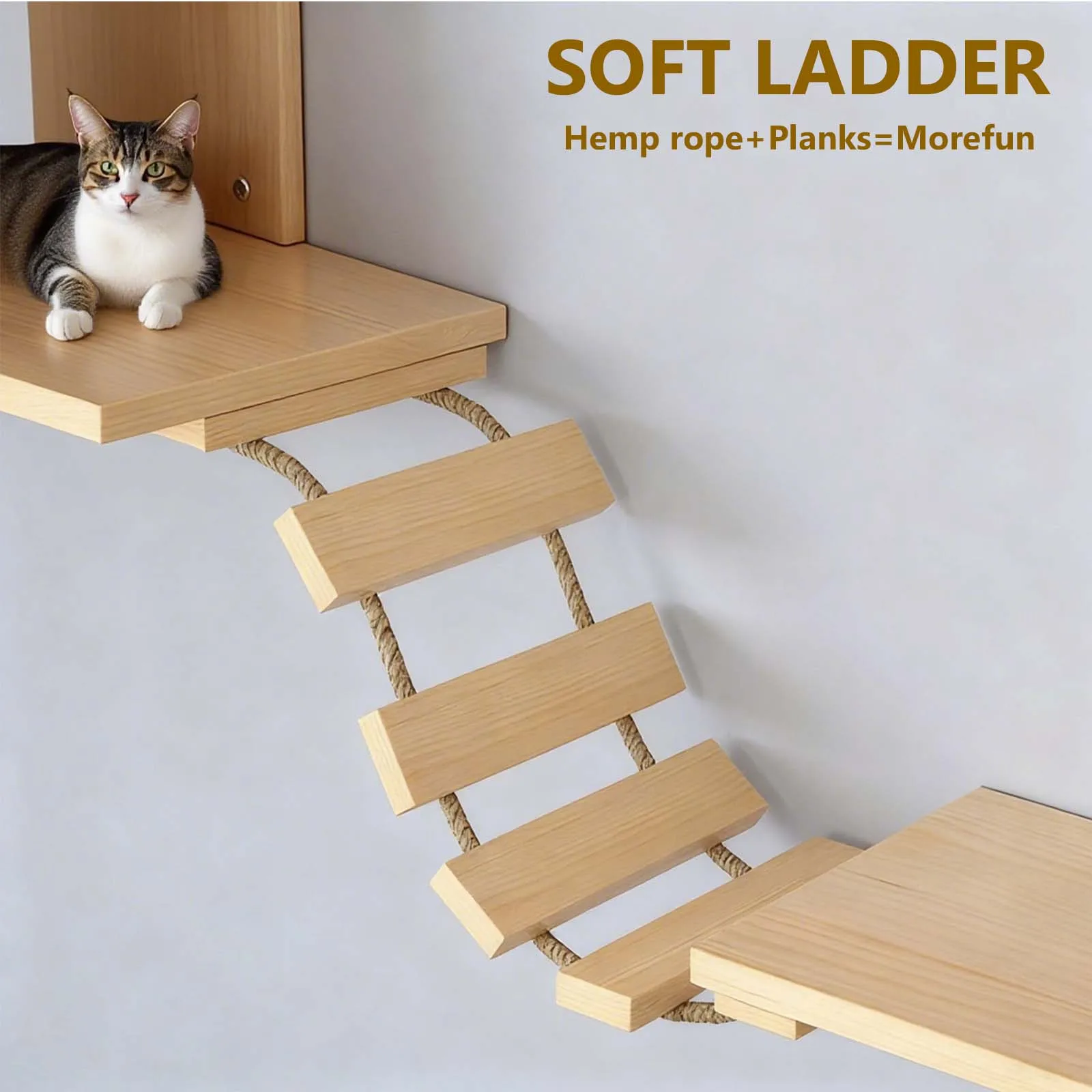 Ensemble mural pour chat en pin massif – Griffoir et pont, petits espaces – Image 4