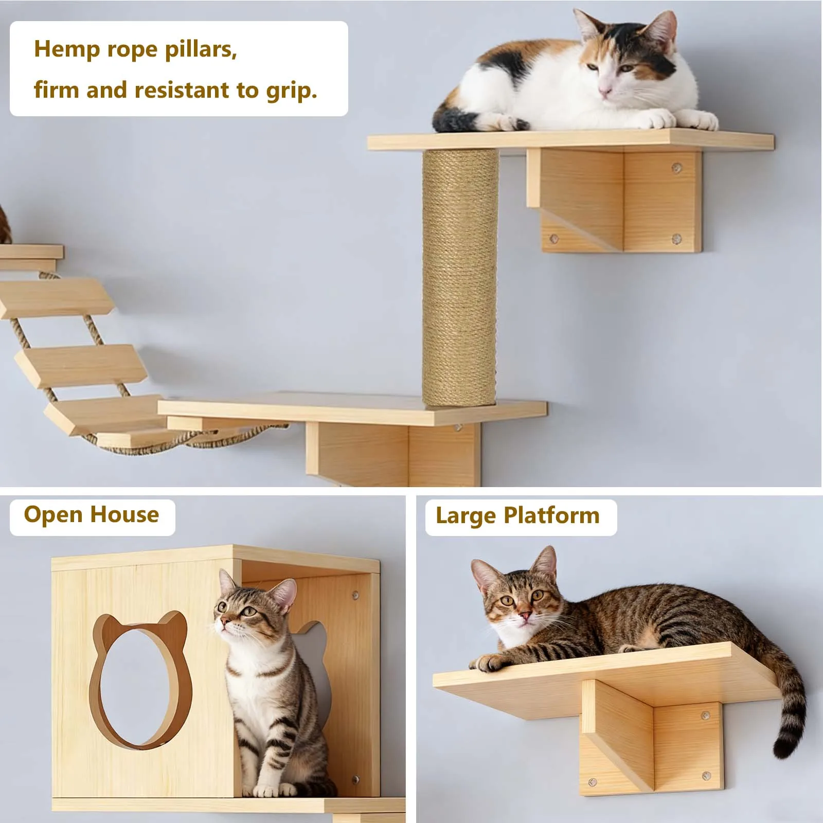 Ensemble mural pour chat en pin massif – Griffoir et pont, petits espaces – Image 6
