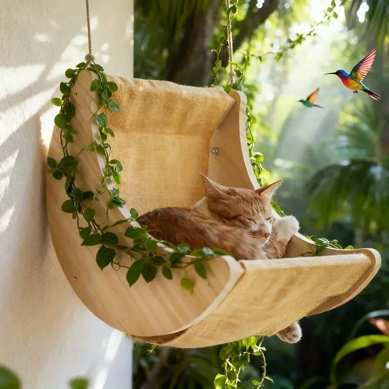 Hamac de fenêtre pour chat en bois – Ventouses, sans percer – Image 2