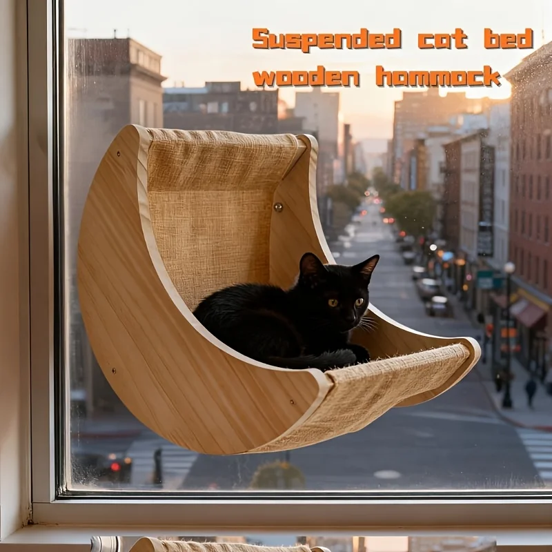 Hamac de fenêtre pour chat en bois – Ventouses, sans percer – Image 4