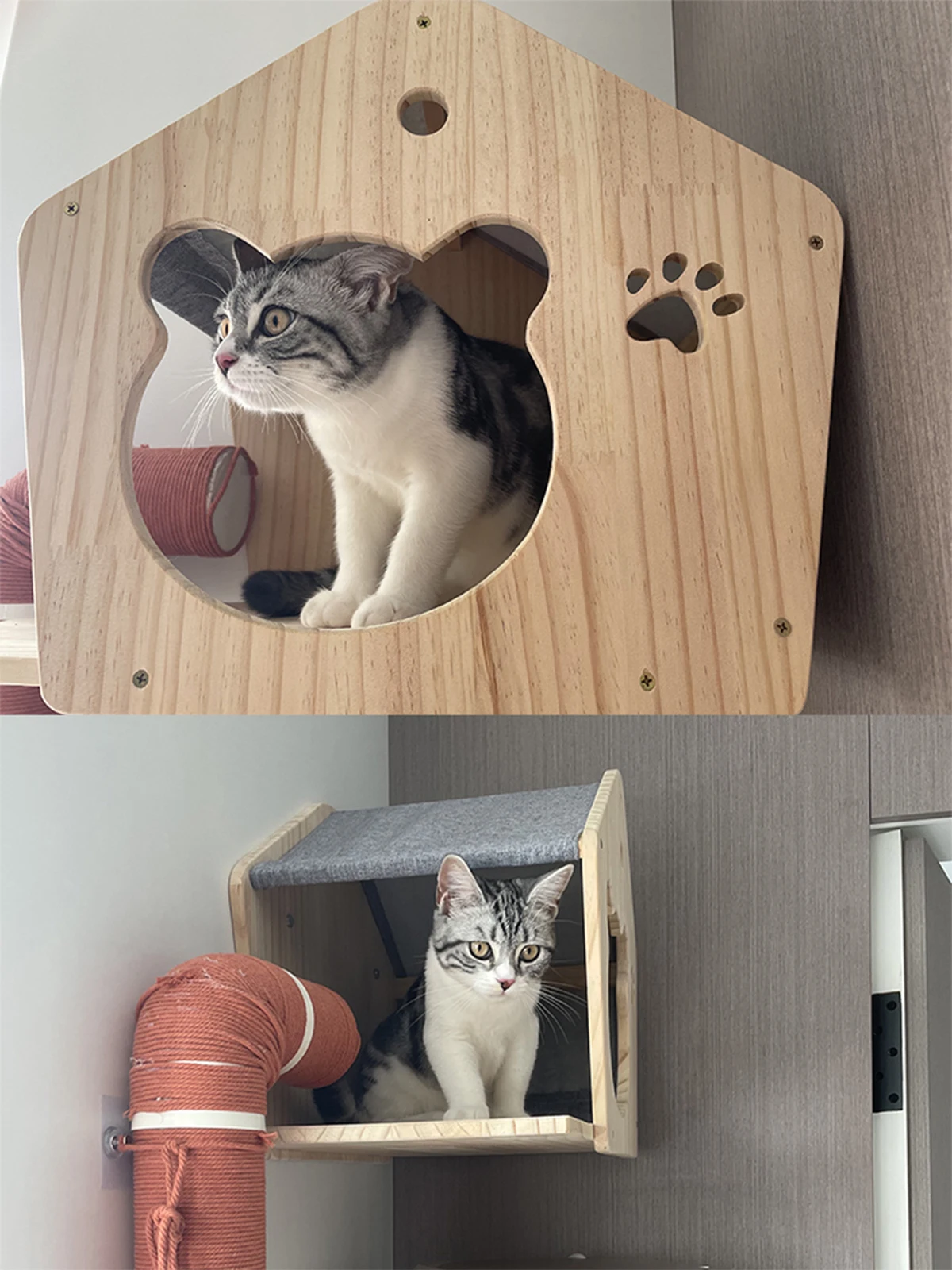 Maison murale pour chat – Cachette et perchoir mural en bois – Image 4