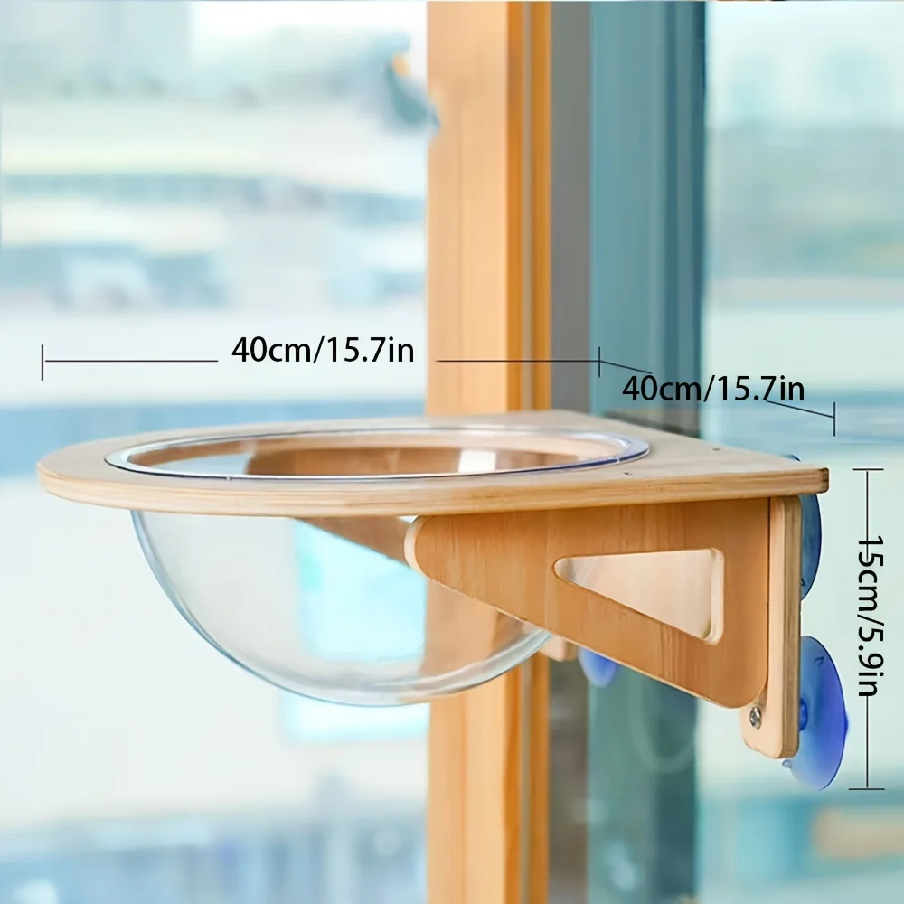 Perchoir bulle de fenêtre pour chat – Nid capsule en bois, sans percer – Image 2