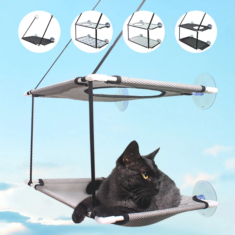 Hamac de fenêtre pour chat en mesh respirant – Ventouses, sans percer