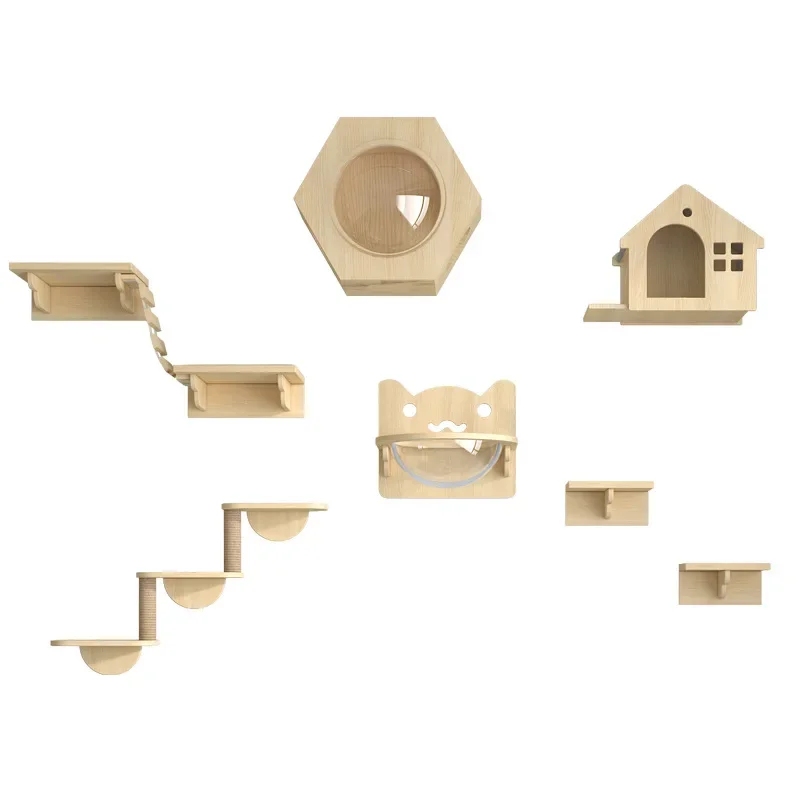 Parcours mural pour chat à composer – Étagères, marches et modules en bois – Image 3