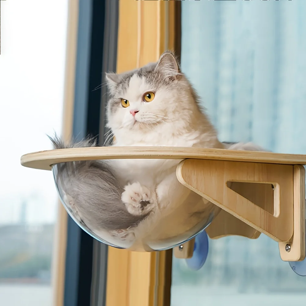 Perchoir bulle de fenêtre pour chat – Nid capsule en bois, sans percer – Image 4