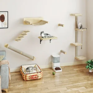 Arbre à chat mural XXL – Set 7 pièces en bois, parcours complet