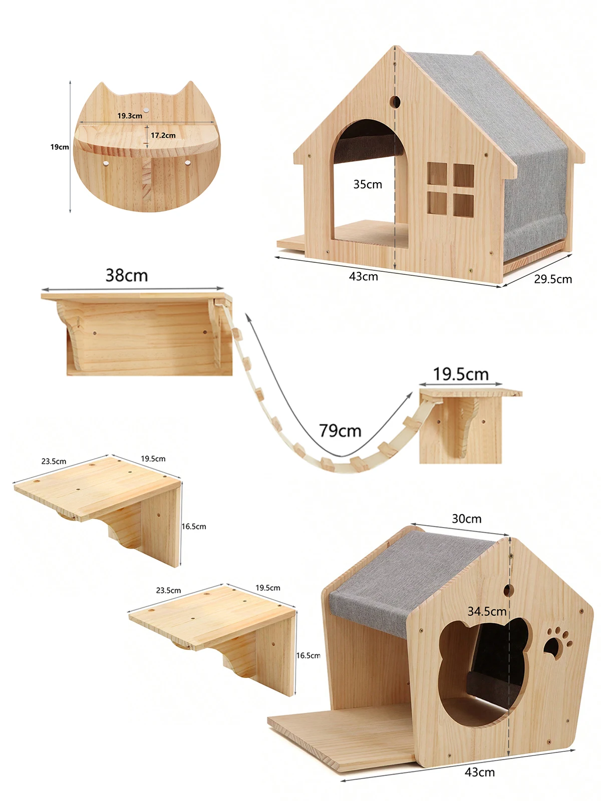 Maison murale pour chat – Cachette et perchoir mural en bois – Image 3