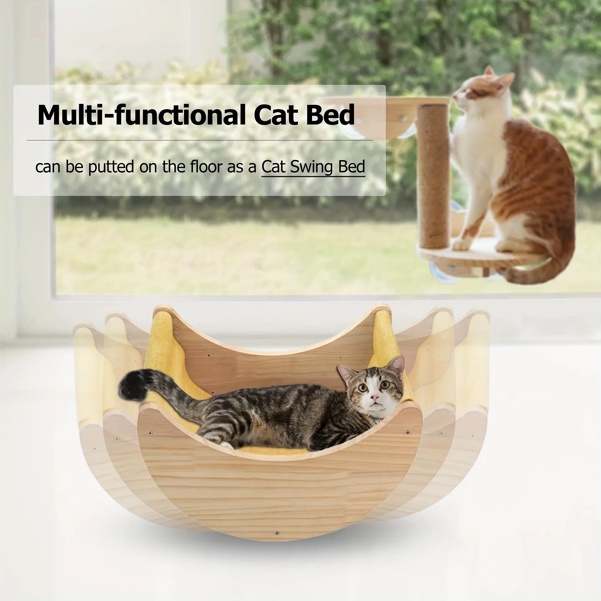 Hamac de fenêtre pour chat en bois – Ventouses, sans percer – Image 5
