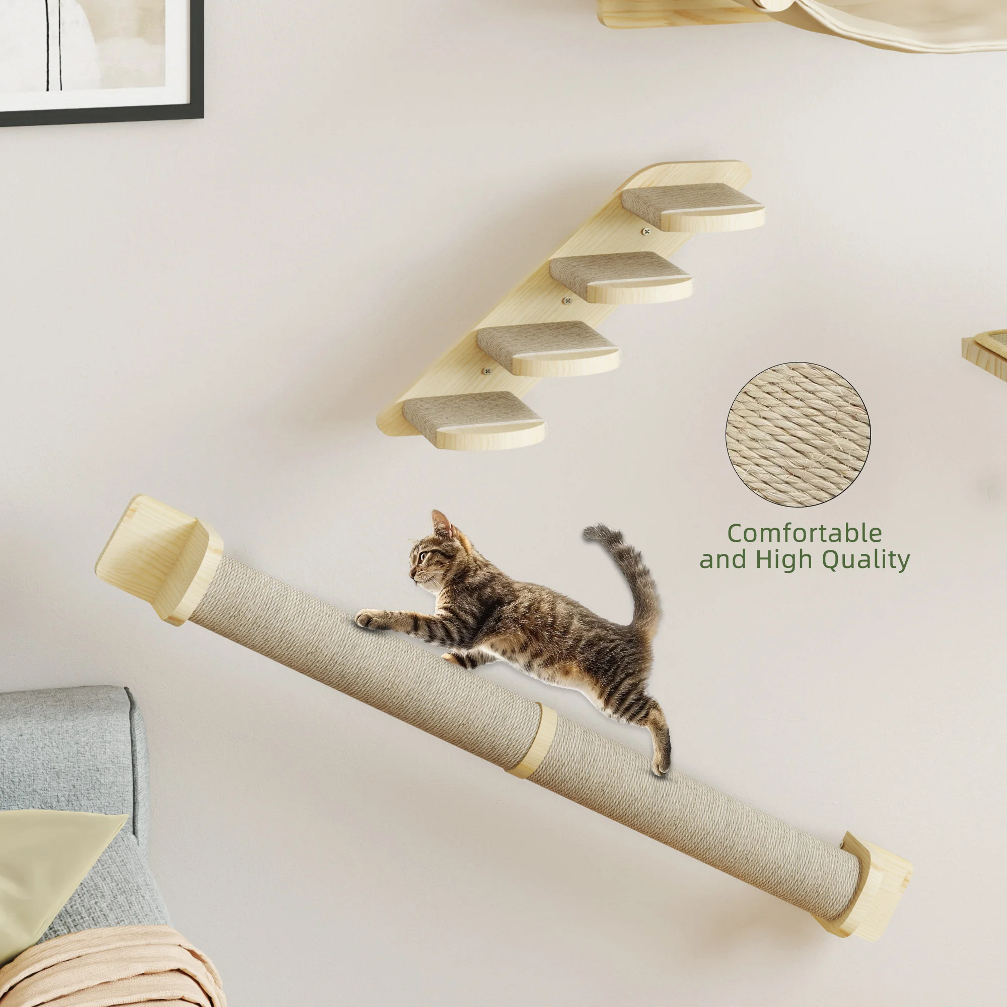 Arbre à chat mural XXL – Set 7 pièces en bois, parcours complet – Image 5