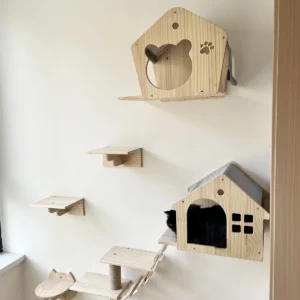 Maison murale pour chat – Cachette et perchoir mural en bois
