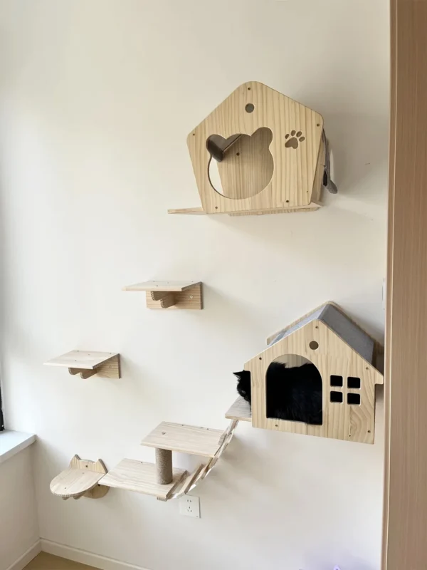 Maison murale pour chat – Cachette et perchoir mural en bois