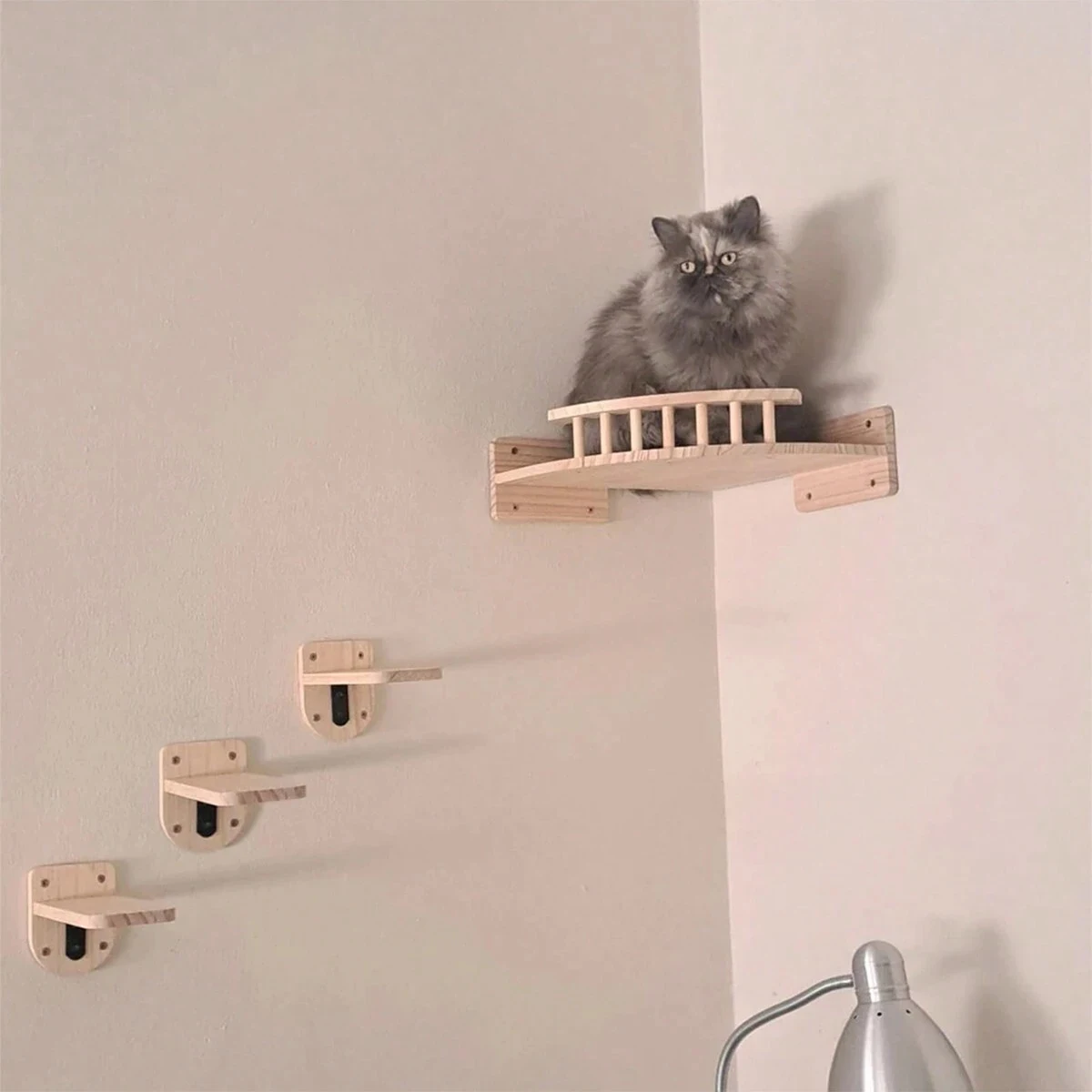 Étagère d'angle murale pour chat – 3 marches, perchoir et hamac – Image 3